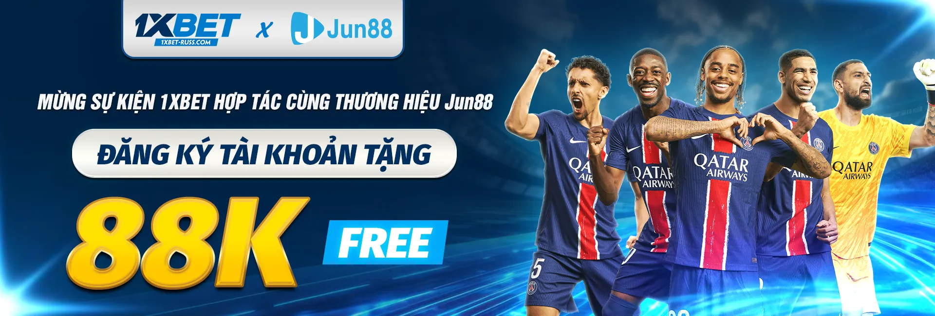 Mừng sự kiện 1XBET hợp tác cùng thương hiệu Jun88 . Đăng Ký Tài Khoản Tặng 88K